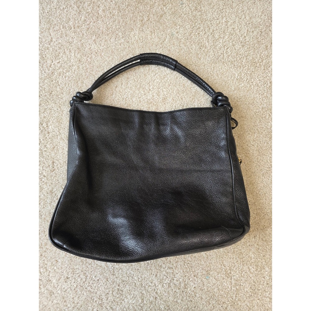 Brahmin Black Pebbled Leather Hobo Shoulder Bag Gold Hardware Knotted Strap